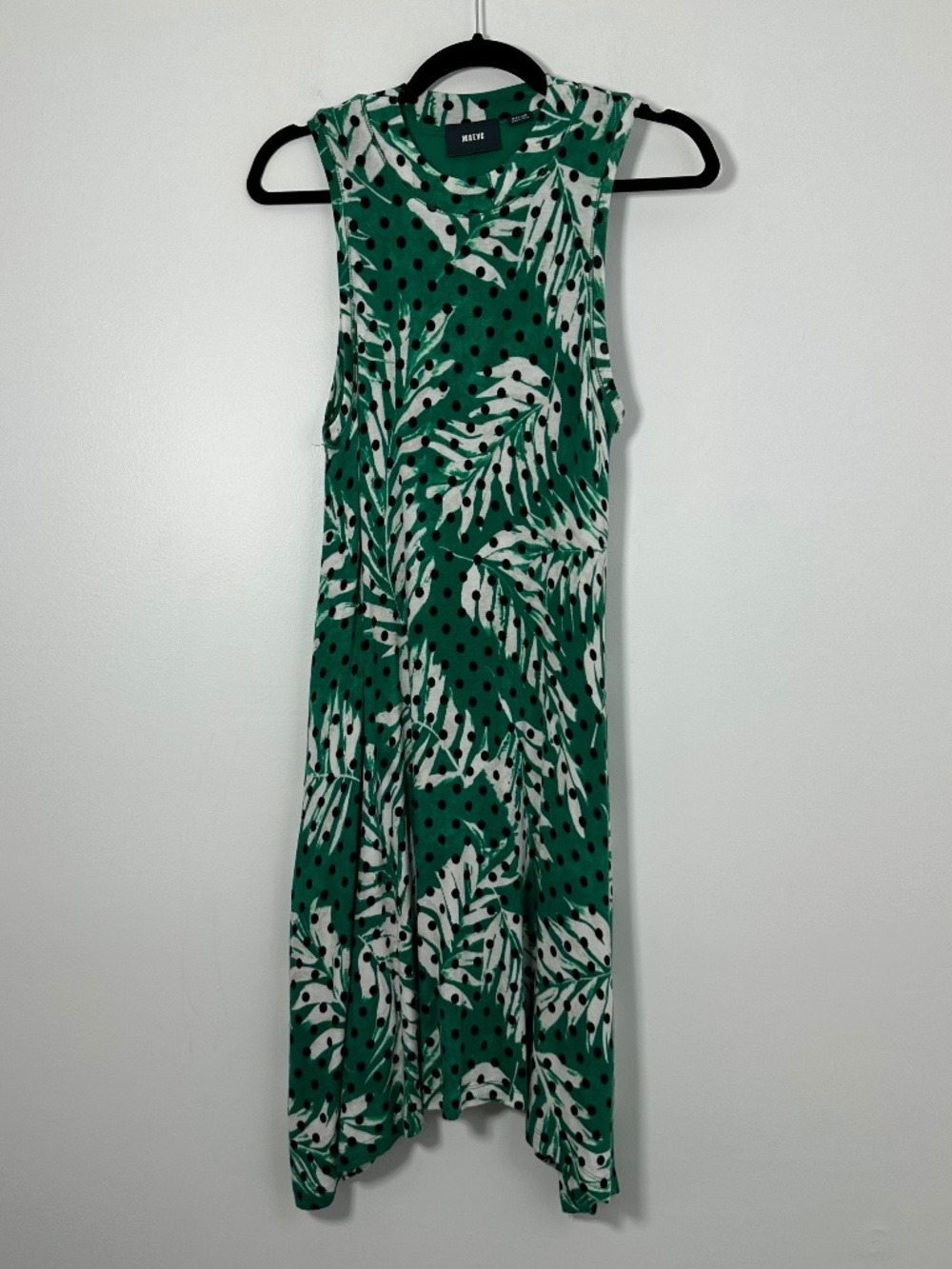 Maeve Anthropologie Womens Medium Caye Swing Dress Green Tropical Palm Polka Dot